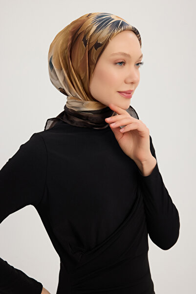 ipekistanbul وشاح جانجان منقوش من أورورا - زهرة الشمس - بني