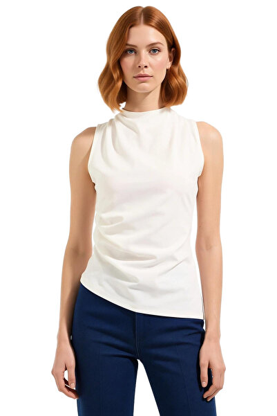 PayBuy Asymmetrical Knitted Blouse Short Sleeve Stand Collar Fitted Mold Quality Craftsmanship Stylish Appearance High Quality