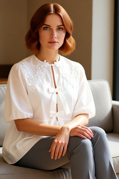 PayBuy Women's Brode Detailed Peter Pan collar Blouse Stylish and Comfortable Casual Style Quality Stylish Comfortable Modern Elegant