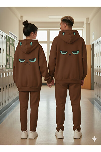 NİCE Смішний сердитий обличчя худі 3 нитки Зимовий комплект з капюшоном верх і низ подвійний комбінезон – унісекс спортивний костюм