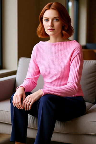 PayBuy Women's Seersucker Textured Boat Neck Drawstring Long Sleeve Knitted Quality Stylish Comfortable Modern Elegant Casual