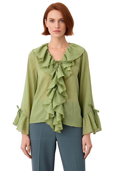 PayBuy Women's V-Neck Lace-Up Long Sleeve Plain Woven Blouse Quality Stylish Comfortable Modern Elegant Casual