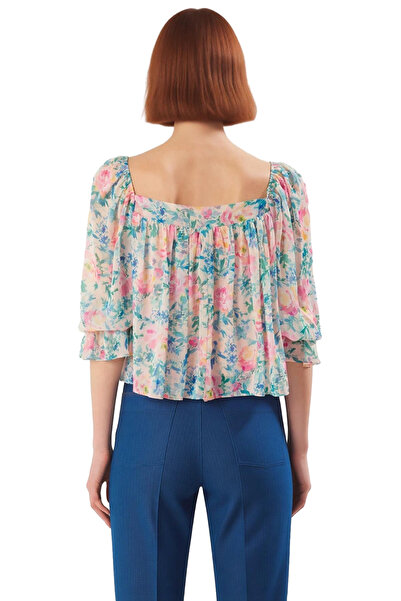 PayBuy Women Floral Print Square Neck Balloon Sleeve Chiffon Blouse Quality Stylish Comfortable Modern Elegant Daily