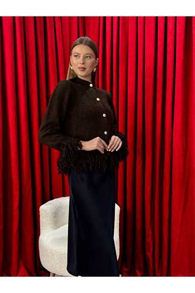 Neva Wear Stylish Tassel Detailed Women's Knit Cardigan – Gold Buttons