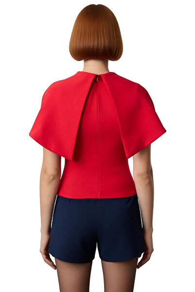 PayBuy Women's Mock Neck Fitted Plain Woven Blouse with Ruffled Sleeve Detail Ideal for Stylish Evening Outfits