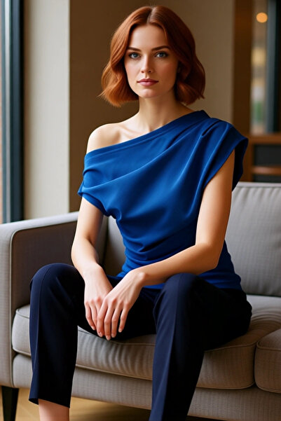 PayBuy Women's Asymmetrical Collar Short Sleeve Knitted Blouse Daily Stylish Style Comfortable Use Zarifane Design