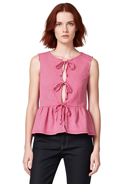 PayBuy Plaid Jacquard Lace-Up Sleeveless Blouse Summer Casual Casual Use Trend Design