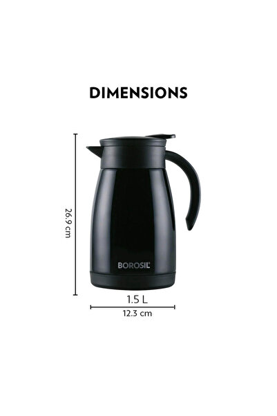 Borosil Vacuum Stainless Steel Teapot Black - 1.5Ltr