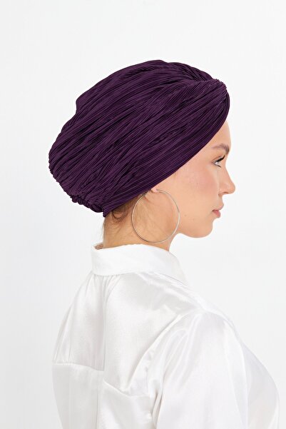 HÜRREM BONE Plum Cross Gathered Hijab Bonnet Pleated 2512_07