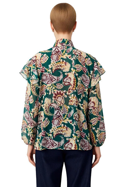 PayBuy Women's Shawl Patterned Scarf Collar Long Sleeve Woven Blouse Quality Stylish Comfortable Modern Elegant Daily