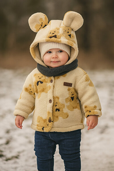 minipanda Teddy Bear Printed Ears Welsoft Lamb Welsoft Children's Baby Cardigan Soft Texture