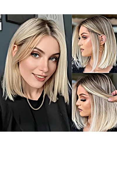 animis beauty Peruca Blond suvitat, fibra sintetica cu aspect , par bob drept, fara breton, 36 cm