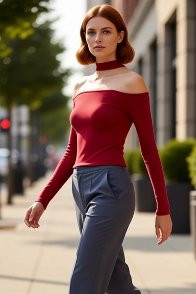 PayBuy Women's Fitted Knitted Blouse Choker Neckline Drop Shoulder Long Sleeve Crop Cut Suitable for Daily Wear