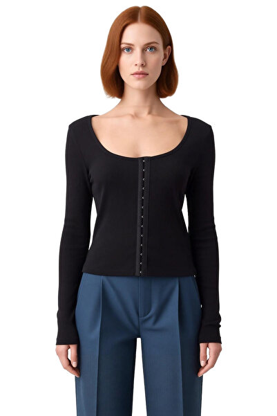 PayBuy Γυναικείο πλεκτό κοστούμι με λαιμόκοψη με λεπτομέρεια Agraf, ελαστικό, που ταιριάζει στο σώμα, ποιοτικό, κομψό, άνετο και μοντέρνο