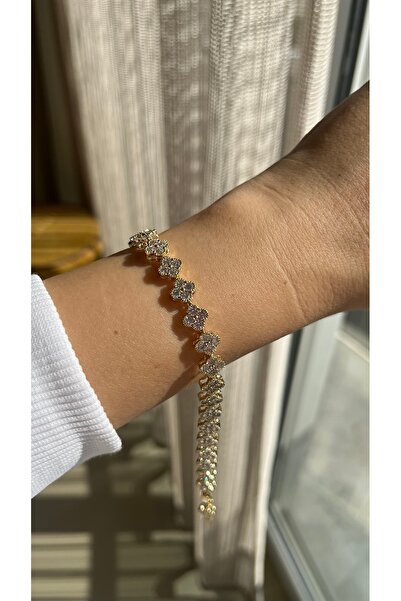 LUXURY Full Zirkon taş 14k rengi çiçek model bileklik