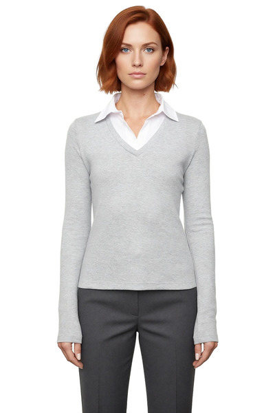 PayBuy Women's Burgundy Polo Neck Color Block Long Sleeve Basic Silhouette Smart Persona 100% Cotton Winter Knitwear Top