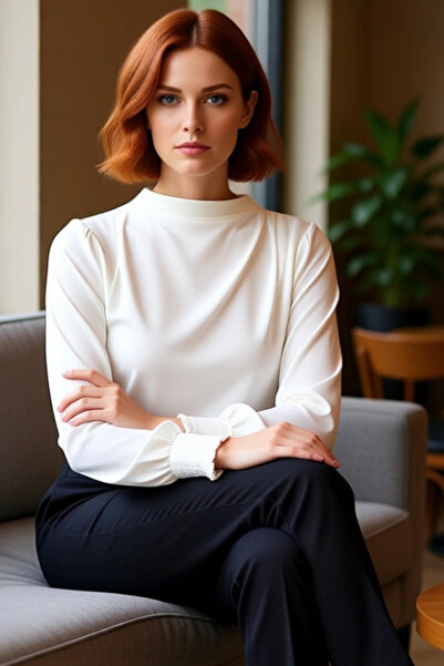 PayBuy Women's Mock Neck Regular Fit Flexible Knitted Blouse Gipe Sleeve Detailed Smart Business Style Classic Winter