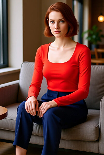 PayBuy Women's Square Neck Fitted Long Sleeve Knitted Quality Stylish Comfortable Modern Elegant Casual