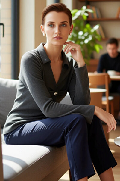 PayBuy Women's Polo Neck Buttoned Drawstring Stretchy Knitted Quality Stylish Comfortable Modern Elegant Casual