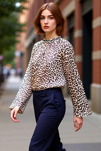 PayBuy Γυναικεία μπλούζα με σχέδιο oversized Voile με λαιμόκοψη με μακρύ μανί...