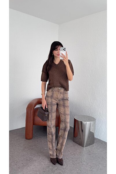 HAZELANNA Blugi drepti în carouri cu imprimeu