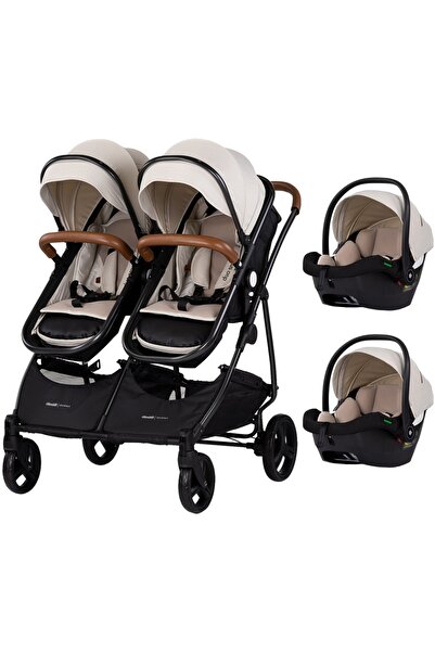 Chipolino Duo Smart 3 in 1 twin stroller biscuit