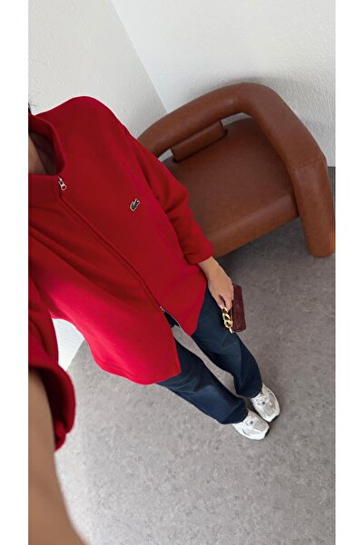 HAZELANNA Double Zipper Red Cardigan