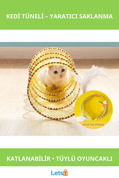 Letsii Lightweight Foldable Cat Tunnel Playground with Furry Toys