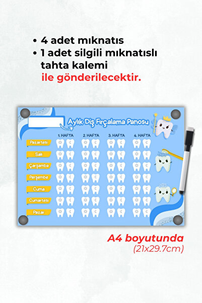Metranya Aylık Diş Fırçalama Planlayıcısı Çocuklar İçin Günlük Alışkanlık Kazanma Mıknatıslı Buzdolabı Panosu