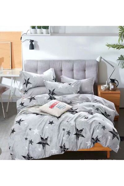JOJO HOME Bed linen set, fine cotton, 6 pieces, 230x240cm, Grey with stars