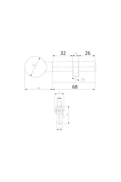 Kale Kilit 164BM-68 uneven door lock cylinder with knob, 68 mm, 5 fingerprint keys