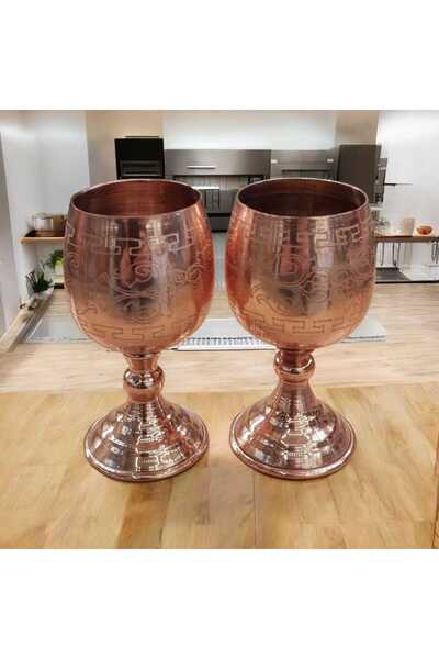 Bakır Center Set of 2 Copper Cups Zamzam Cup 12*5 cm Large Size Copper Mug with Foot Laser Engraved Cup
