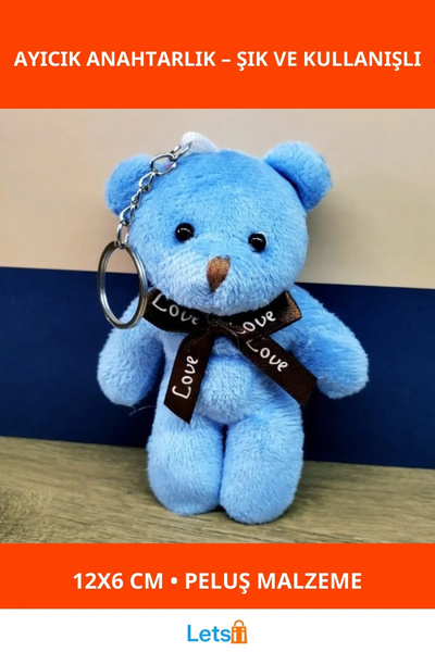 Genel Markalar Mavi Peluş Ayıcık Anahtarlık 12x6 cm
