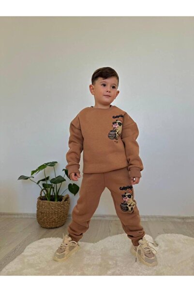 cgboutiquestylekids Cg Kids Capybara Erkek Çocuk 3 iplik Şardon Kumaş Alt Üst Takım Süper Kalite Sırt Baskı Detaylı