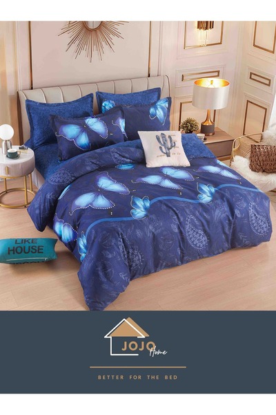 JOJO HOME Bed linen set, fine cotton, 6 pieces, 230x240cm, Blue Butterflies