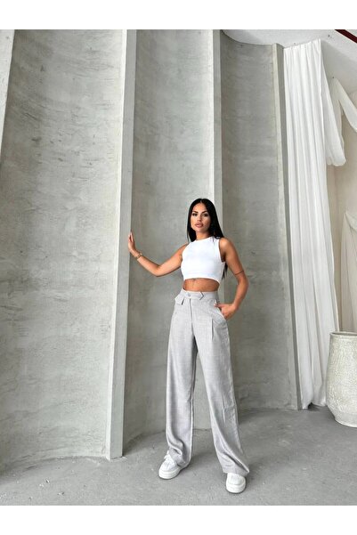 Daçem Hira YÜKSEK BEL ÇİFT DÜĞMELİ CEP KAPAKLI PALAZZO PANTOLON