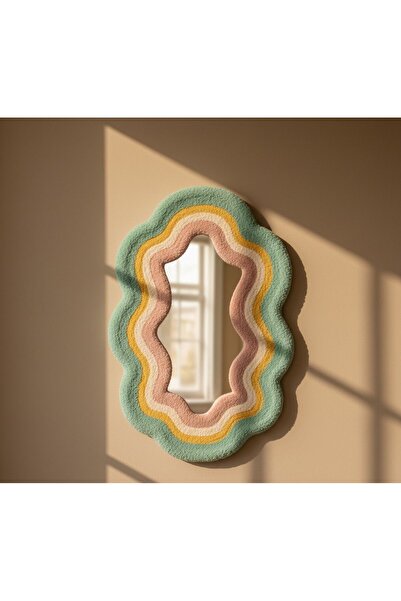 Afro Dekorasyon Dalgalı renkli ayna , özel tasarım ayna , tufting ayna , duva...