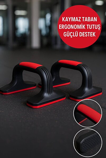 TOYFEST Kırmızı Kaymaz Tabanlı Push-Up Standı – Ev ve Salon Kullanımına Uygun...