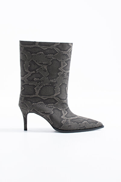 Siena Shoes Crista Дамски ботуши с ток за всеки ден, сиви, с мотив на змия