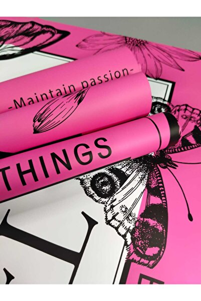 ÇINARASYADAHOME ورق تغليف فني على شكل فراشة باللونين الأسود والأبيض وخلفية باللون الفوشيا وباقات فنية وتغليف هدايا 57x57 4 قطع