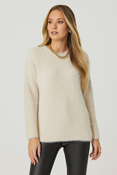 Minora MinoraLady Pulover pentru femei, bej, guler rotund cu barbă, supradime...