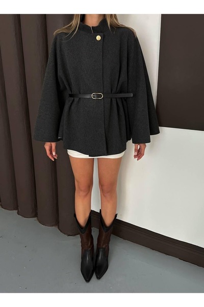 Ekim Store سترة بانشو بحزام وأزرار