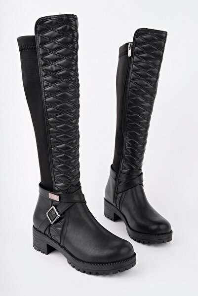 Madam Tarz Bln-615 Quilted Patterned Belted Boots