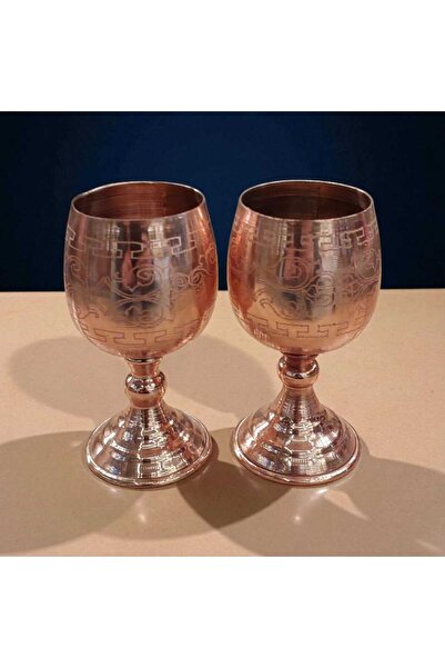 Bakır Center Set of 2 Copper Cups Copper Zamzam Cup 10*5 cm Small Size Footed Cup Laser Engraved Mug