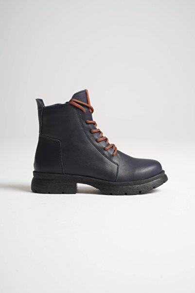 ANALİN SHOES Жіночі шкіряні черевики на щодень із застібкою-блискавкою та шнурівкою - сині