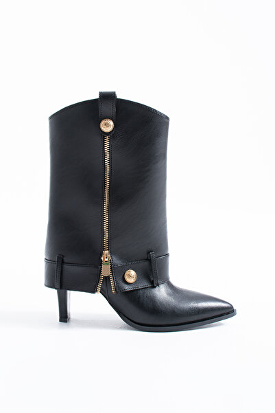 Siena Shoes Cizme cu toc pentru femei Uche, cu detaliu cataramă, negre