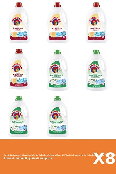 Chanteclair Set 8 Detergent Chanteclair, 4x lichid rufe Marsilia, , 1575ml, 35 spalari, 4x lichid rufe Mosc Alb,