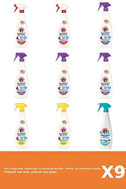 Chanteclair Set 9 Degresant Chanteclair, 2x universal Marsilia , 600 ml, 4x universal Lavanda , 600 ml, 2x unive