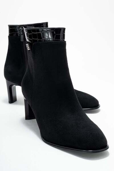 Lizy Shoes Cizme de damă cu toc și cataramă, din piele intoarsa neagra