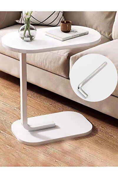 Türkiye C-Shaped Sofa Side End Table - Metal Frame, Wood Top, Light Luxury